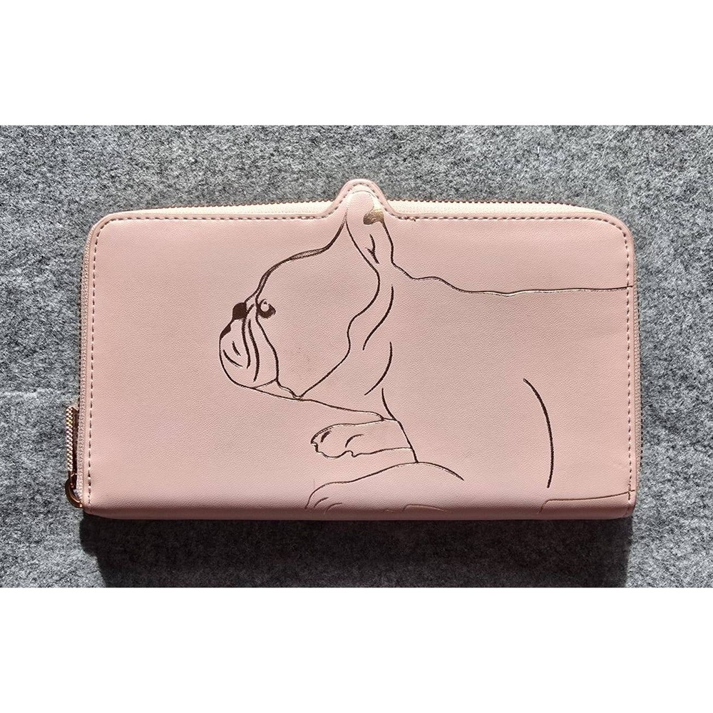 Ted Baker Frenchie Bulldog Pink Leather Continental Zip Wallet EUC